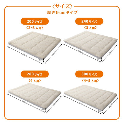 大型 敷き布団 200x200cm ファミリーマットレス敷布団　厚さ9cm