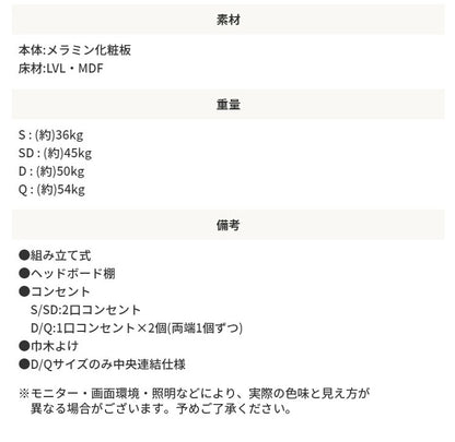 ダブルベッド Dベッドフレーム単品 コンセント付き 棚付き RUES 収納スペース