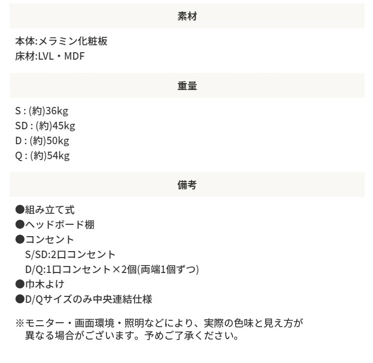 クィーンベッド ベッドフレーム RUES Mスペース 棚付き コンセント付き