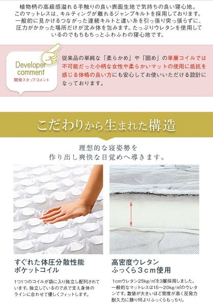 極厚2層マットレス シングル 単品 ポケットコイル 厚み24cm 高密度ウレタン 分割可能 快眠
