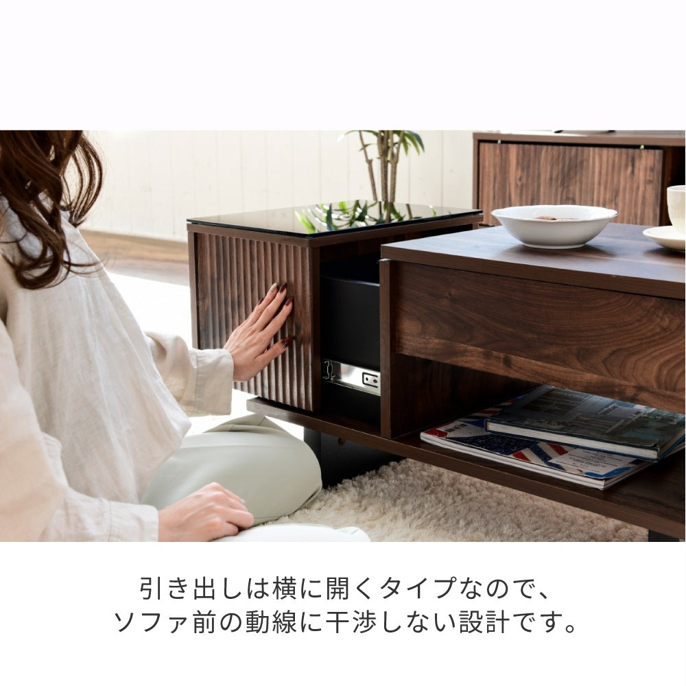 和モダンｘブラックガラス 昇降 リフティングテーブル 幅80cm ローテーブル PC作業 在宅ワーク