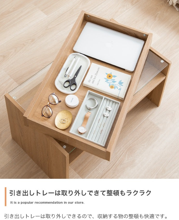 ガラステーブル 幅75cm シンプル モダン 収納 ディスプレイ センターテーブル ローテーブル