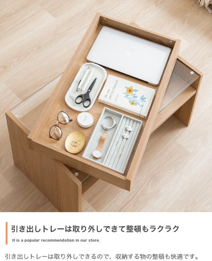ガラステーブル 幅75cm シンプル モダン 収納 ディスプレイ センターテーブル ローテーブル