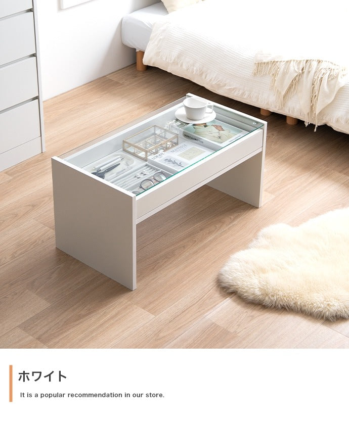ガラステーブル 幅75cm シンプル モダン 収納 ディスプレイ センターテーブル ローテーブル