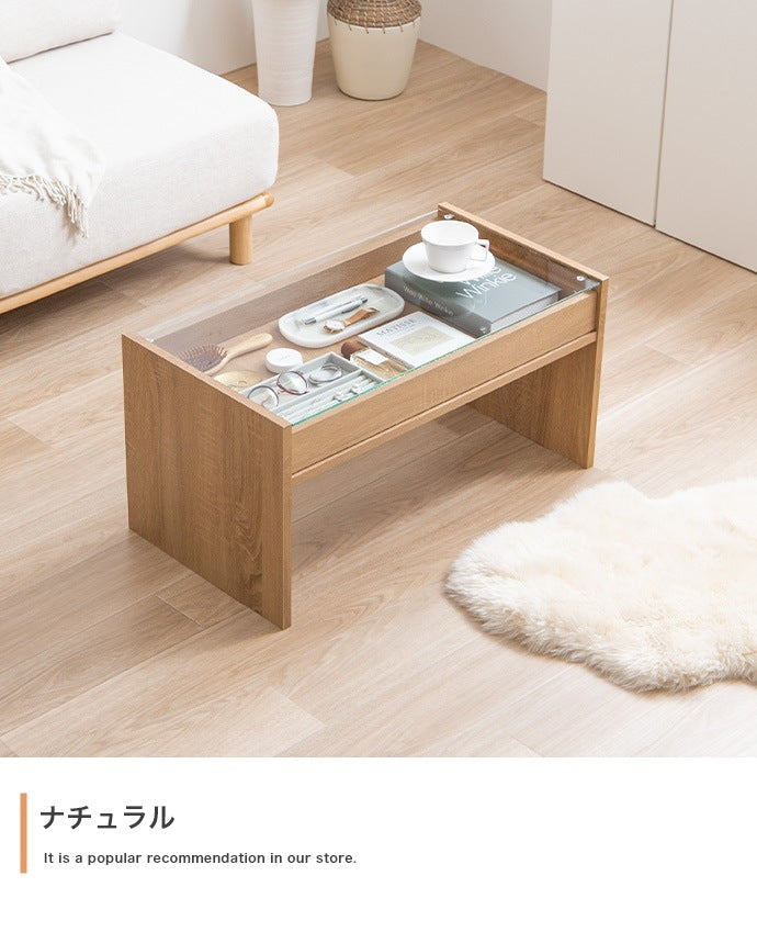 ガラステーブル 幅75cm シンプル モダン 収納 ディスプレイ センターテーブル ローテーブル