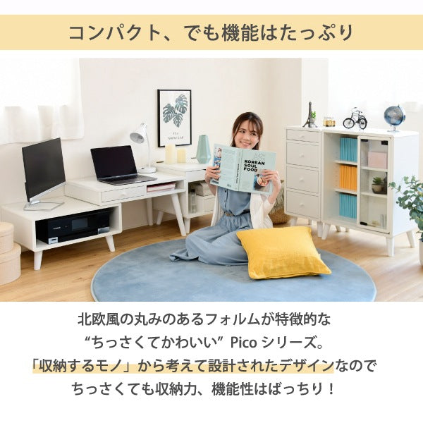 伸縮ローデスク 幅65～110cm 引き出し付き プリンター収納 コンパクトテーブル Pico 在宅ワーク対応