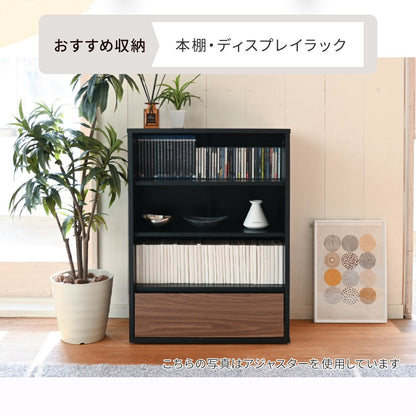木製キャビネット 幅60cm 薄型 リビングチェスト 北欧風 引き出し付きラック サイドボード オープン収納 奥行30 スリム収納棚