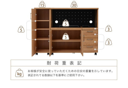 北欧風キッチンカウンターセット 幅120cm 大容量収納 スライド棚＆コンセント付き・モダンデザイン