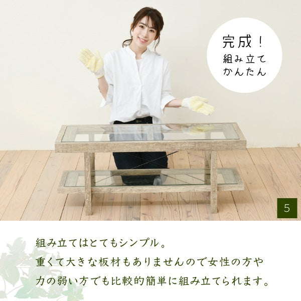 テレビ台 ローボード 幅100cm ガラスx古木 ナチュラルインテリア