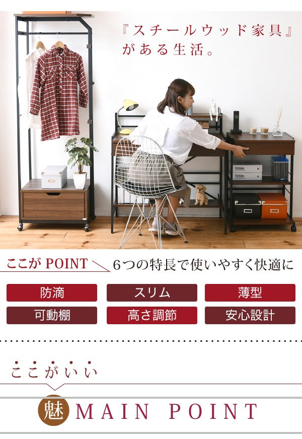 2WAY パソコンデスク 幅90cm ハイタイプ／ロータイプ 棚付き