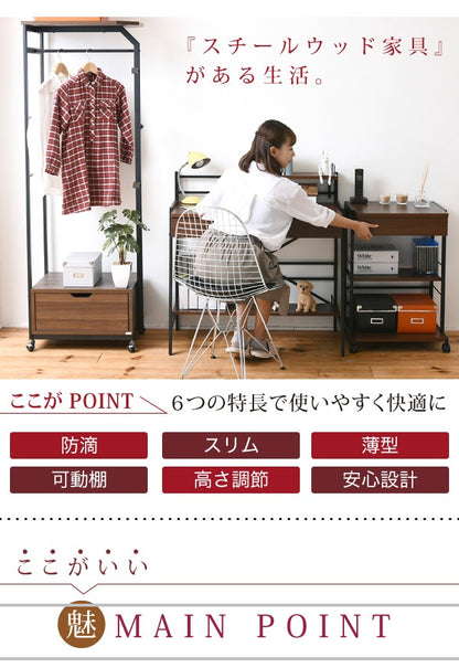 2WAY パソコンデスク 幅90cm ハイタイプ／ロータイプ 棚付き