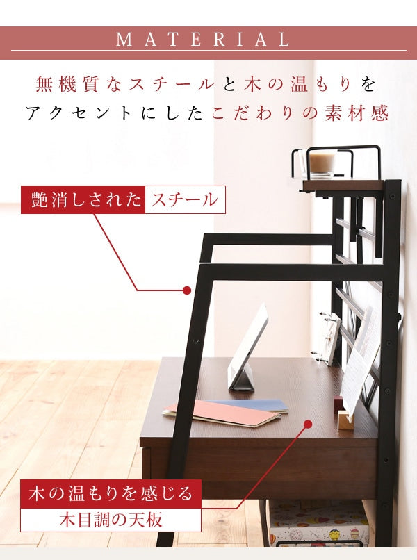 2WAY パソコンデスク 幅90cm ハイタイプ／ロータイプ 棚付き