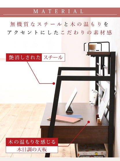 2WAY パソコンデスク 幅90cm ハイタイプ／ロータイプ 棚付き