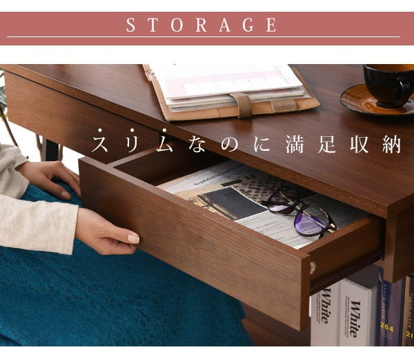 2WAY パソコンデスク 幅90cm ハイタイプ／ロータイプ 棚付き