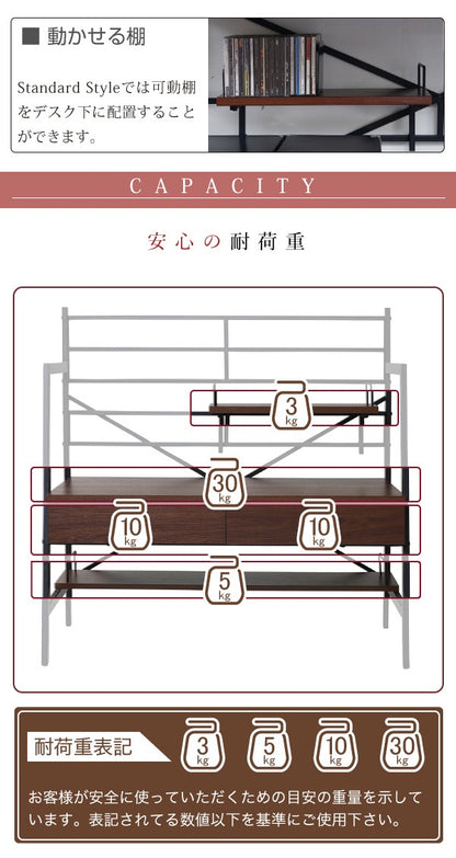 2WAY パソコンデスク 幅90cm ハイタイプ／ロータイプ 棚付き