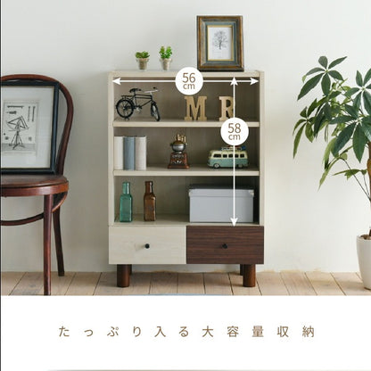 オープンラック 幅60cm×奥行30cm×高さ85cm ナチュラル×ダークブラウン 可動棚・引き出し付き収納棚