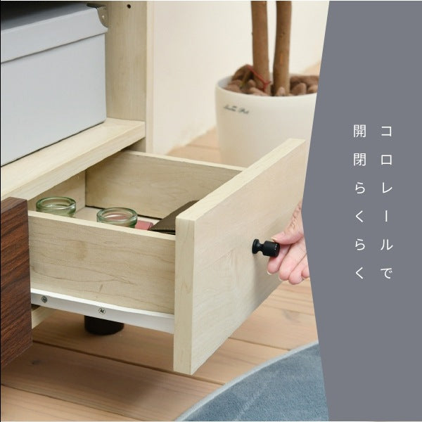 オープンラック 幅60cm×奥行30cm×高さ85cm ナチュラル×ダークブラウン 可動棚・引き出し付き収納棚