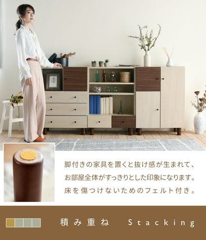 オープンラック 幅60cm×奥行30cm×高さ85cm ナチュラル×ダークブラウン 可動棚・引き出し付き収納棚