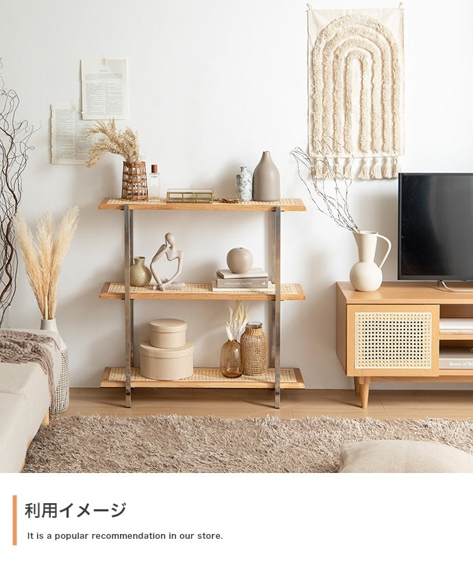 天然ラタン 3段シェルフ 幅80cm 棚 ナチュラルラック 籐