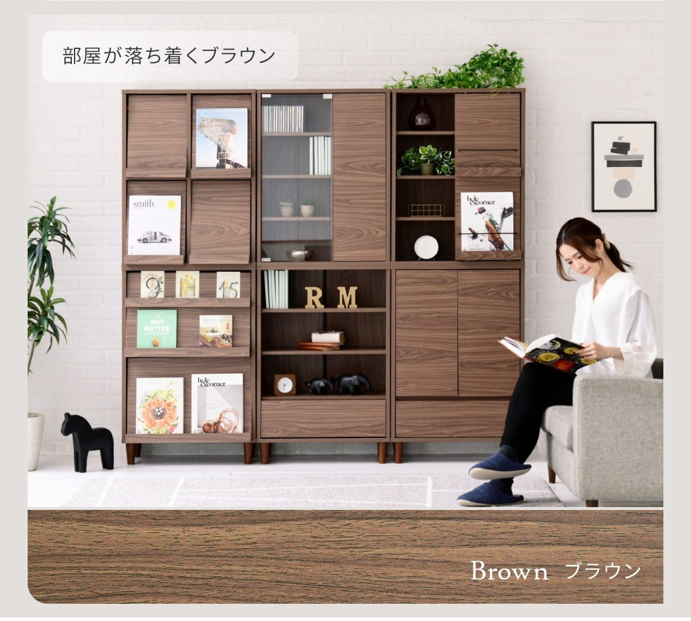 ガラスキャビネット 薄型 脚付き 幅60 本棚 ガラス扉付き 木製収納 北欧デザイン 高さ90cm リビングラック