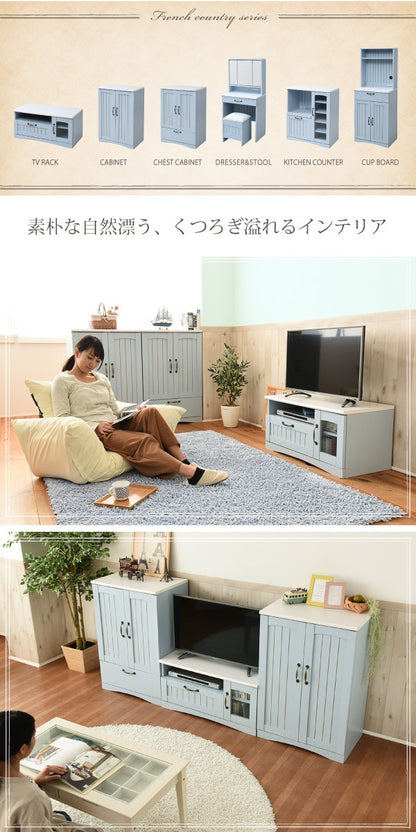 フレンチカントリー テレビ台 幅80cm 木製 コンパクト ローボード 32型対応 シャビーシック 姫系家具