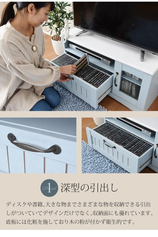 フレンチカントリー テレビ台 幅80cm 木製 コンパクト ローボード 32型対応 シャビーシック 姫系家具