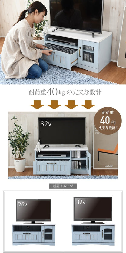 フレンチカントリー テレビ台 幅80cm 木製 コンパクト ローボード 32型対応 シャビーシック 姫系家具