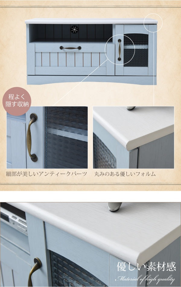 フレンチカントリー テレビ台 幅80cm 木製 コンパクト ローボード 32型対応 シャビーシック 姫系家具