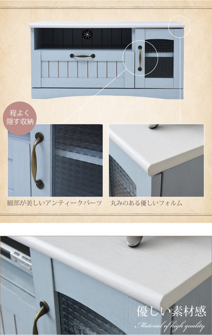 フレンチカントリー テレビ台 幅80cm 木製 コンパクト ローボード 32型対応 シャビーシック 姫系家具