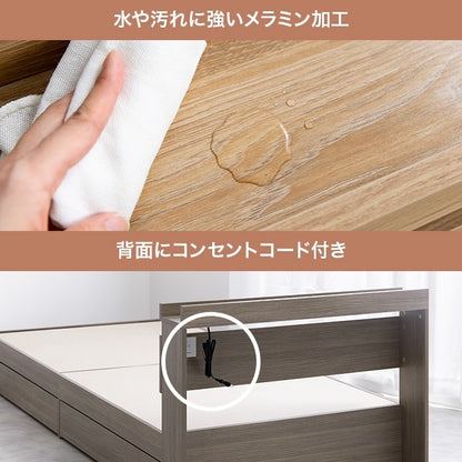 セミダブルベッド + マットレスセット 引き出し コンセント付き シンプル ヘッドボード ポケットコイル