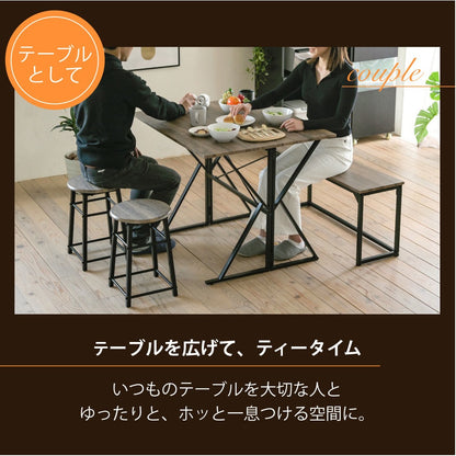折りたたみダイニング4点セット 幅90cm バタフライテーブル＆スツール2脚＆ベンチ省スペース＆多機能