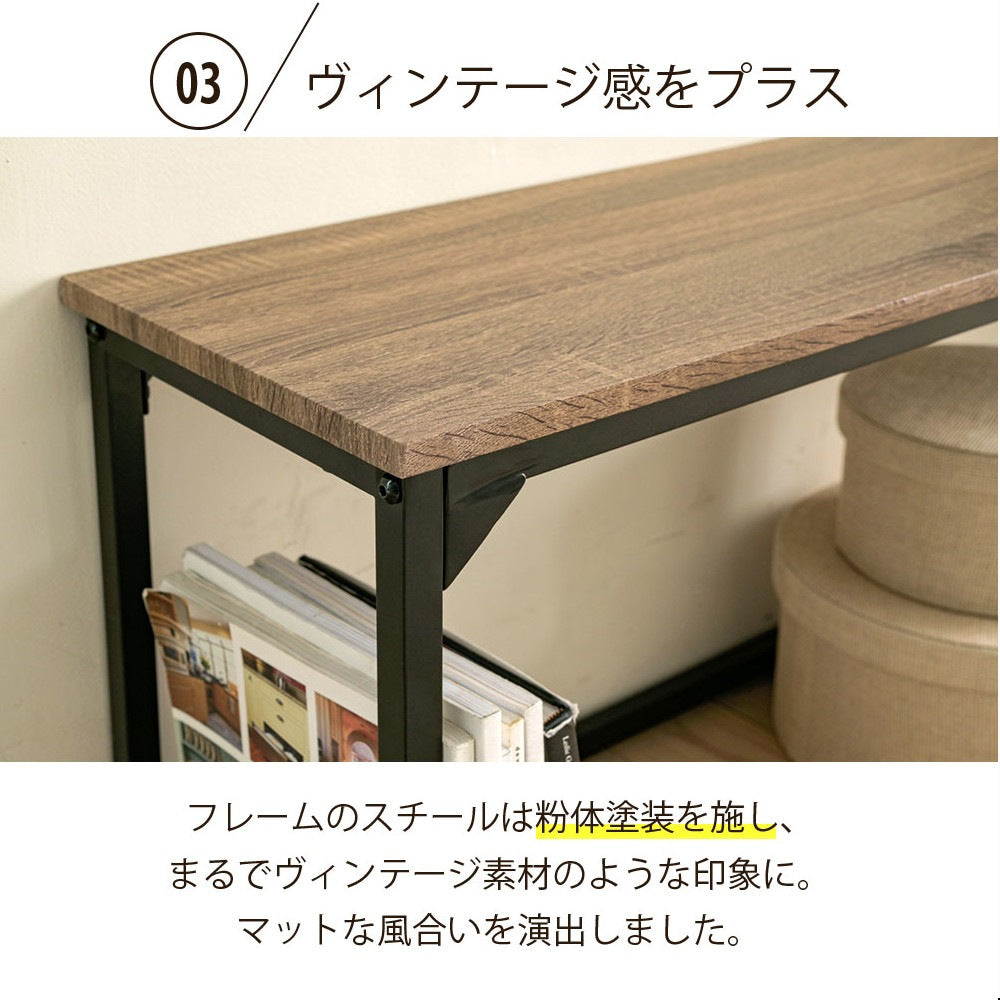 ダイニングベンチ 幅90cm ヴィンテージ風 天然木調シート＆ブラックスチール 玄関・リビング・ディスプレイ台にも
