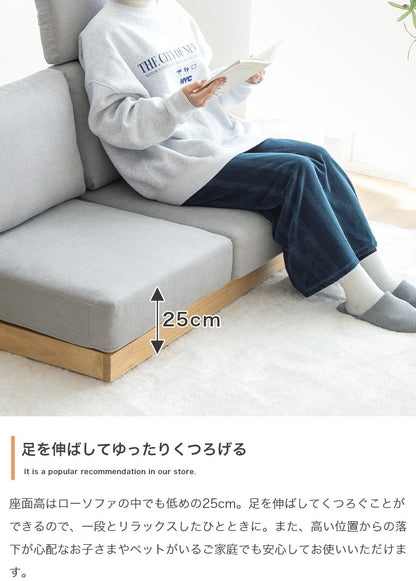 ヘッドレスト付き ハイバックローソファ 2人掛け オットマン付き シンプル ファブリック