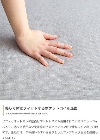 ヘッドレスト付き ハイバックローソファ 2人掛け オットマン付き シンプル ファブリック