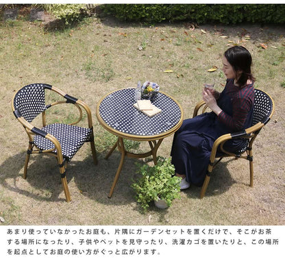 ラウンドテーブル3点セット（テーブル + チェア2点） カフェ風 ガーデンテーブル テラス バルコニー