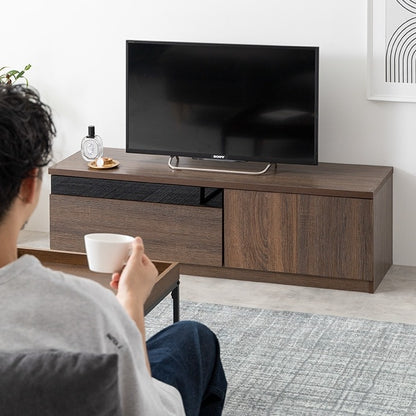 テレビ台 ブラックパネル 幅120m シンプルモダン ローボード 収納スペース 背面コード収納