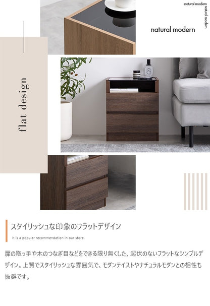 ブラックガラス天板 ナイトテーブル 幅35cm コンパクト 省スペース 引出し収納