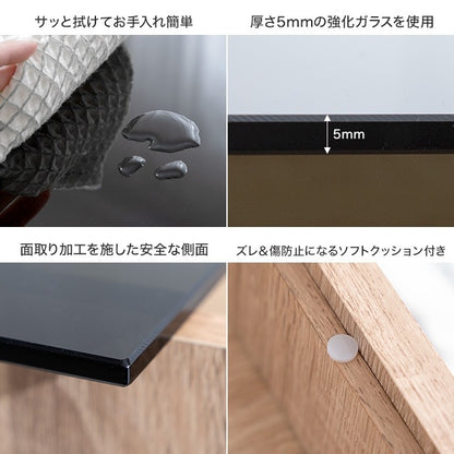 ブラックガラス天板 ナイトテーブル 幅35cm コンパクト 省スペース 引出し収納