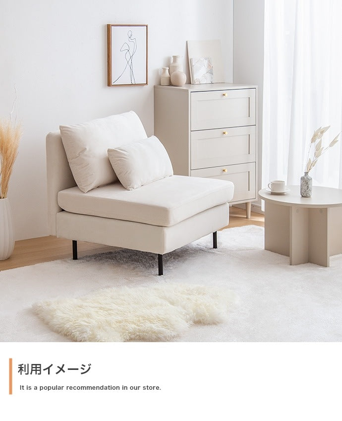 ゆったり二層 1人掛けソファ 幅78cm ベロアxブラックアイアン脚 クッション付き