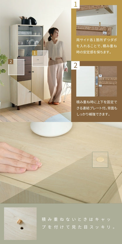 リビングボード 幅60cm×奥行30cm×高さ85cm ナチュラル×ダークブラウン 扉付き収納・可動棚付き 北欧風デザイン