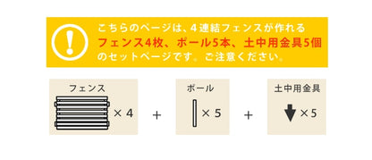 天然木 フェンスセット （フェンスx4 + ポールx5 + 土中用金具x5） フレンチカントリー