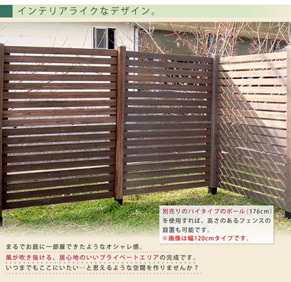 天然木 フェンスセット （フェンスx4 + ポールx5 + 土中用金具x5） フレンチカントリー