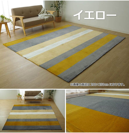 カーペット 絨毯 ルームマット 185x185cm ボーダー柄 ホットカーペット対応 フランネル 手洗い可能