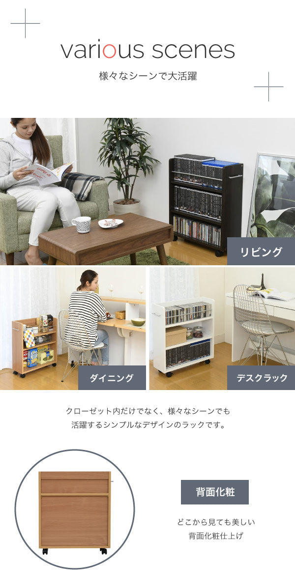 すきま収納 4点セット 幅19.5cm 本棚 クローゼット／押し入れ／キッチン／洗面