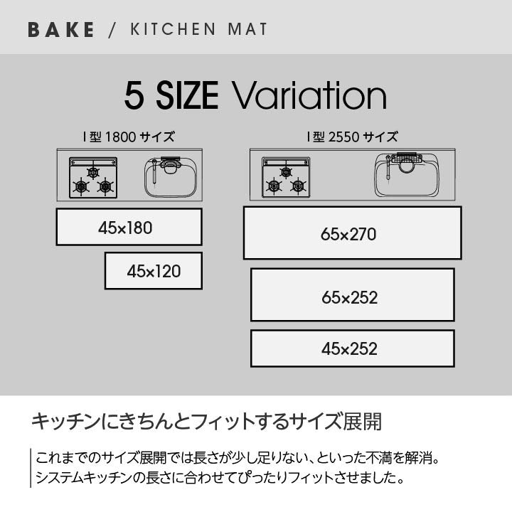 キッチンマット 幾何学柄 45x180cm 洗濯機洗い可能 シンプル 滑り止め 【ブラック完売】