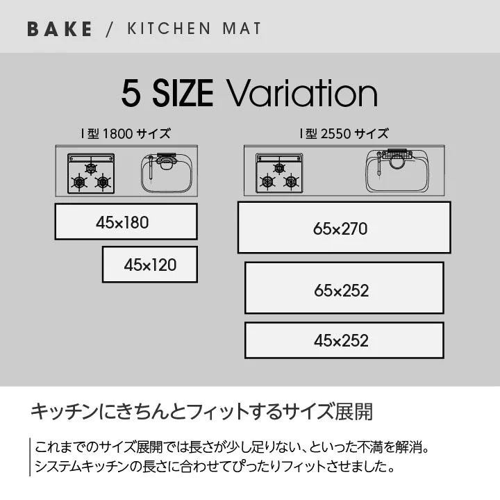 キッチンマット 幾何学柄 45x252cm 洗濯機洗い可能 シンプル 滑り止め 【ブラック完売】