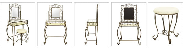 ドレッサー + スツールセット 可動式ミラー 幅72cm アンティーク調