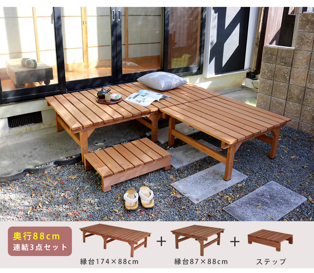 ウッドデッキ 縁台 ベンチ 174x88cm 天然木 窓際 ガーデニング 室内でも利用可能