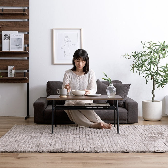 シンプル センターテーブル 棚付き 80x45cm コンパクト 大理石調／木目調　かんたん組立