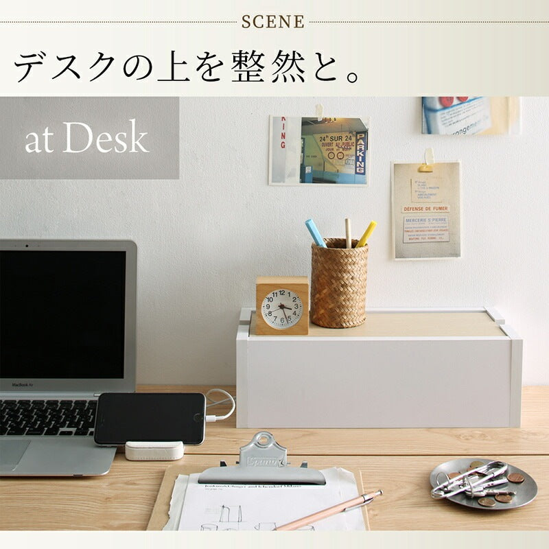 ケーブルボックス 電源タップを美しく収納 38x15cm デスク上／テレビ周り／リビング／寝室／キッチン／オフィス